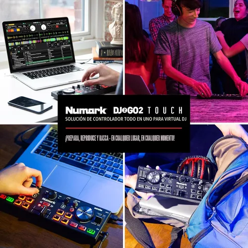 Vista 7 de [Usado] Numark DJ2GO2 Touch - Controlador USB compacto de 2 platos para Serato DJ con mezclador/crossfader, interfaz de audio y rueda de selección