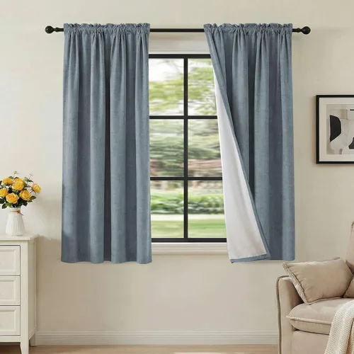 Vista 48 de H.VERSAILTEX Cortinas 100% opacas con aspecto de lino para dormitorio, bloqueo de luz completa, bolsillo para barra, cortinas de ventana gruesas