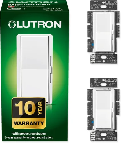Vista 17 de Lutron Diva LED+ Interruptor Regulador de Luz para Bombillas LED Regulables, Halógenas e Incandescentes, 150 Vatios, Unipolar o 3 Vías, Almendra