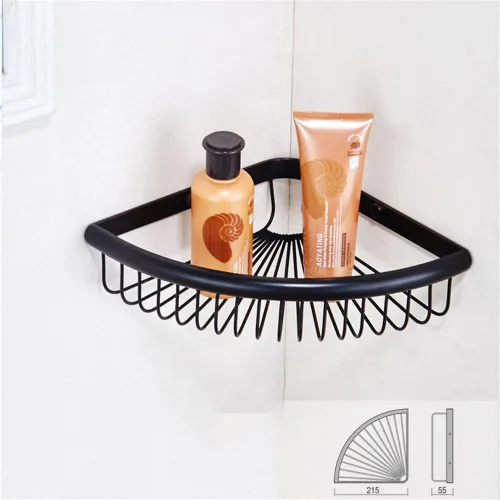 Vista 2 de Estante esquinero triangular de latón de 1 nivel para baño, ducha, organizador de almacenamiento, resistente montaje en pared, bronce aceitado