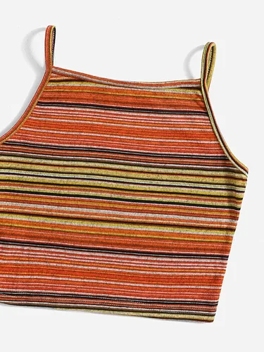 Vista 3 de MakeMeChic Camiseta corta a rayas para mujer, estilo casual, tirantes delgados, chaleco sin mangas