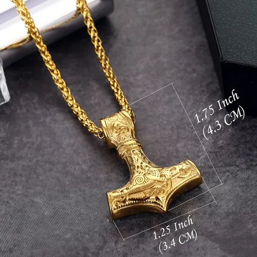 Vista 5 de HORHEAR Collar de Mjolnir con martillo de Thor, collar de cadena de acero inoxidable con colgante de Thor vikingo
