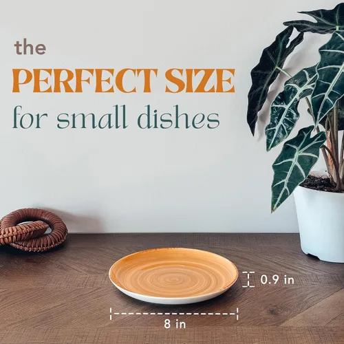 Vista 2 de MORA Platos de Ensalada de Cerámica en Espiral Set de 6, Plato de 8 Pulgadas de Porcelana en Espiral para Cocina, Cena Pequeña, Almuerzo, Aperitivo