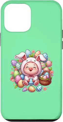 Vista 12 de iPhone 15 Easter Pig in a Easter Bunny Costume Case
