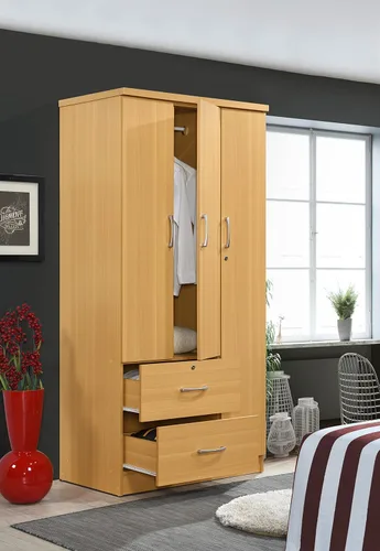 Vista 6 de Hodedah 3 puertas, 2 cajones, 3 estantes en armarios de dormitorio de haya Hayedo
