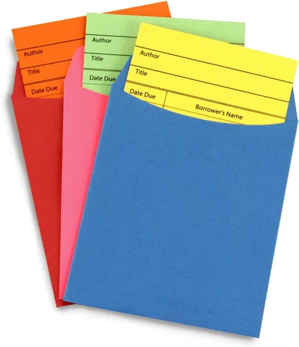Vista 2 de Hygloss Tarjetas de pago de la biblioteca y sobres de bolsillo para tarjetas de biblioteca - 3 x 5 pulgadas, de colores, 30 de cada uno