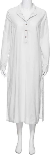 Vista 5 de ADHOWBEW Vestido largo de lino de manga larga con cuello en V para mujer, con bolsillos, ajuste holgado