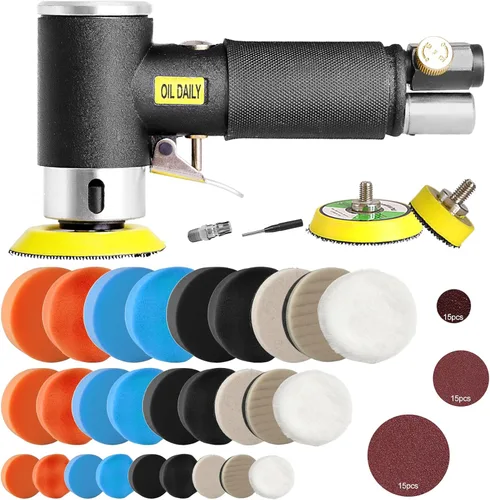 Vista 7 de Mini lijadora de aire, kit de lijadora de aire orbital aleatoria, mini lijadora neumática para kits de herramientas de lijado automático con esponja