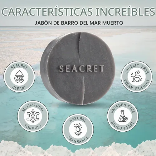 Vista 6 de SEACRET Dead Sea Mud Soap Bar - Deep Pore Purifying & Refining Facial Cleanser with Minerals and Witch Hazel, Natural Spa Bar for Normal to Oily
