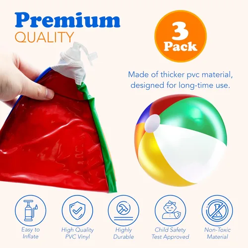 Vista 7 de 4E's Novelty Pelotas de playa [3 unidades] Pelotas de playa inflables de 20 pulgadas para niños, juegos de piscina, juguetes para niños y niños