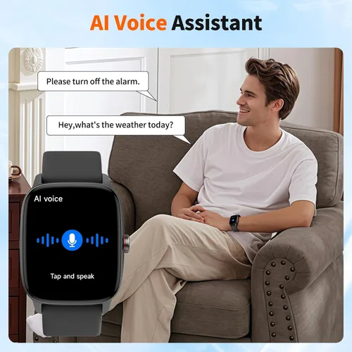 Vista 3 de Reloj inteligente para hombres y mujeres con llamadas Bluetooth, rastreador de fitness con pantalla táctil de 1.85 pulgadas, monitor de frecuencia