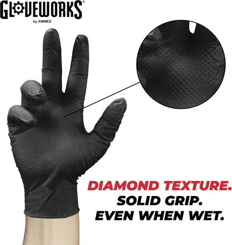 Vista 5 de Guantes de nitrilo negro HD GLOVEWORKS - 6 mil Guantes desechables, sin látex, para mecánicos