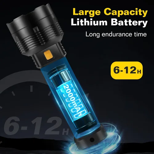 Vista 5 de Paquete de 2 Linternas LED Recargables - 20000 Lúmenes Linterna Táctica Súper Brillante, Compacta e Impermeable, Batería de Larga Duración
