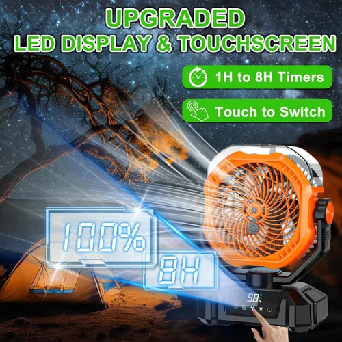 Vista 7 de Ventilador de niebla portátil, ventilador de camping recargable de 20000 mAh con tanque de agua de 12.2 fl oz y linterna LED, 5 velocidades