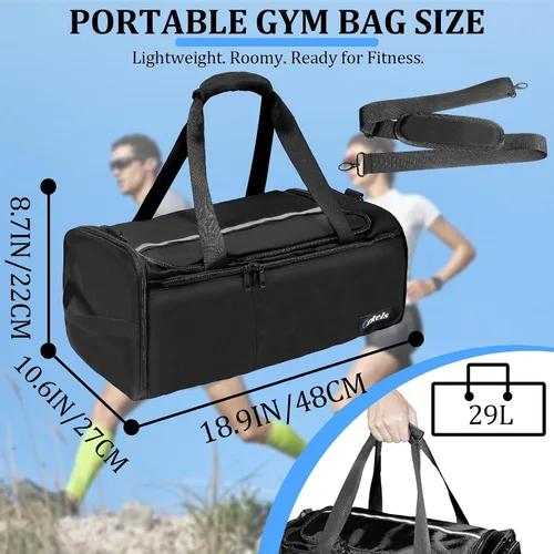 Vista 2 de ORKELS Bolsa de gimnasio con compartimento para zapatos, bolsa deportiva de 29 litros para hombres y mujeres, mochila de viaje con bolsillo húmedo