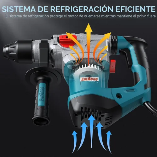 Vista 3 de ENEACRO - Taladro de martillo giratorio de 1-1/4 pulgadas SDS-Plus de 13 A, embrague de seguridad 4 funciones con control de vibración incluyendo