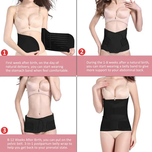 Vista 6 de 3 In 1 Postpartum Belly Band Wrap - Abdominal Binder Post Surgery C Section Compression Girdle Belt