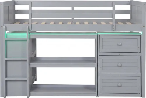 Vista 9 de KOMFOTT Twin Low Loft Bed with LED Lights, Modern Loft Bed (Grey)