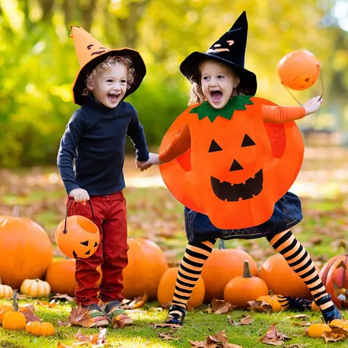 Vista 7 de Funnlot Disfraz de calabaza para niños disfraz unisex de calabaza de Halloween de 5 a 7 años disfraz de calabaza para niños disfraz de calabaza