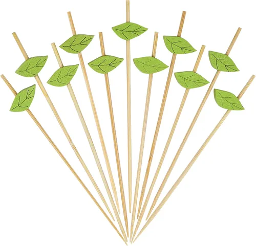 Vista 17 de Minisland Palillos de cóctel de hojas de piña de sandía mixtos, palillos de bambú de 4.7 pulgadas de largo para aperitivos, comida hawaiana