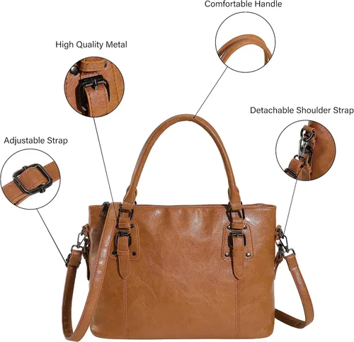 Vista 8 de Bolso de mano clásico de moda para mujer, bolso de cuero de gran capacidad