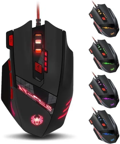Vista 8 de Zelotes T90 Professional 9200 DPI - Ratón para juegos con cable USB de alta precisión, 8 botones, con 7 tipos de modos de luz LED de respiración