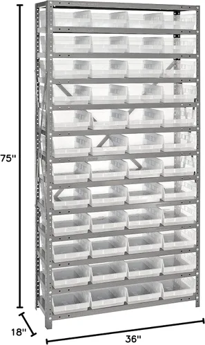 Vista 520 de Quantum QSBU-245BK Heavy Duty Shelving Unit with (7) Shelves and (24) QUS245 Black Bins for Garage Warehouse Storage Distribution 400 lb Load