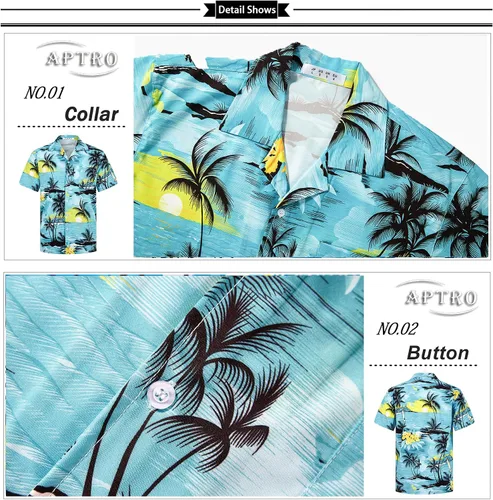 Vista 3 de APTRO Men's Hawaiian Shirt Short Sleeve with Pocket Beach Shirt Button Down Wrinkle Free