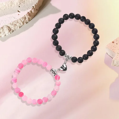 Vista 55 de 2 pulseras magnéticas para parejas, piedra natural negra mate, cristal para votos de amor eterno, juego de pulseras de cuentas de piedra de energía