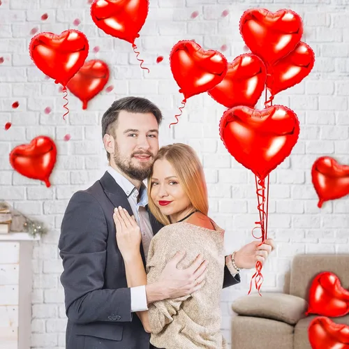 Vista 6 de kortes Globos de corazón rojo, 50 piezas de papel de aluminio de 10 pulgadas, kit de decoración del día de San Valentín, departamento de mujeres