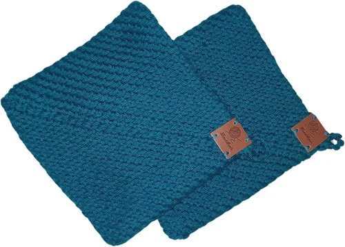 Vista 12 de Soportes para ollas de ganchillo hechos a mano, colección de color sólido, algodón de 6 x 6 pulgadas, resistentes al calor, doble capa, lazo