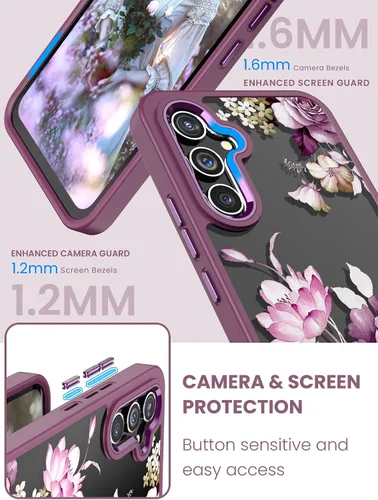 Vista 8 de Funda de teléfono con flores transparentes para Samsung Galaxy A54 Golden Shield Flower Series-Púrpura claro