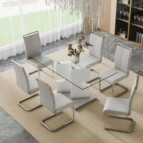 Vista 22 de Juego de 4 mesas de comedor de cristal, juego de mesa de comedor de Mesa negra+silla negra