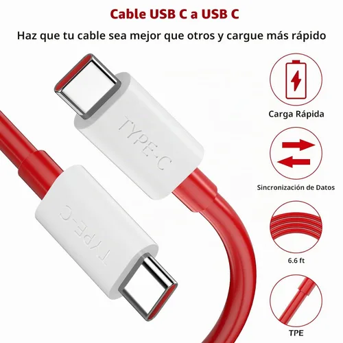 Vista 2 de Jelanry Paquete de 2 cables USB C a USB C de 6.6 pies para OnePlus 10T 9 9Pro 8T 65W Warp Charge Cable de carga súper rápida para Samsung S26 S25