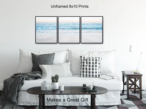 Vista 3 de Juego de impresiones artísticas de pared de olas del océano, fotos contemporáneas de decoración del hogar de 8 x 10 pulgadas para dormitorio, baño
