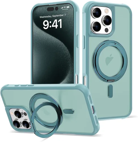 Vista 18 de Funda para iPhone 11 de 6.1 pulgadas con soporte de anillo magnético giratorio de 360°, compatible con MagSafe ligera y translúcida mate, funda