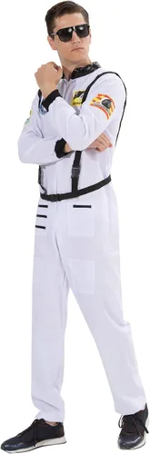 Vista 3 de EraSpooky Disfraz de astronauta para hombre, disfraz de Halloween para adultos, tallas XS-XL, para fiesta de disfraces y cosplay, color naranja