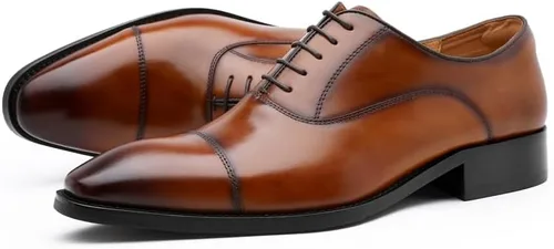 Vista 4 de DESAI Zapatos de vestir para hombre con cuero genuino en zapatos clásicos formales de cuero Oxford para hombres