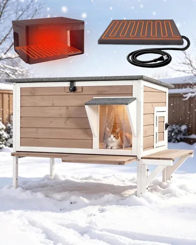 Vista 12 de Cat House - Casa para gatos con cortina para gatos con aislamiento, techo resistente a la intemperie (cubierta individual)