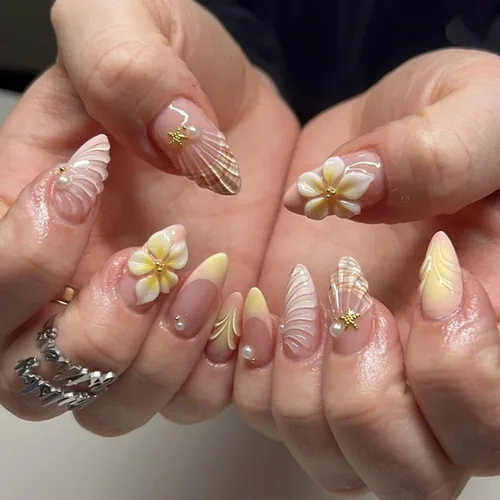 Vista 24 de Uñas postizas a presión de almendra marrón, medianas con diseños de leopardo y purpurina, uñas postizas en forma de almendra otoñal, uñas acrílicas
