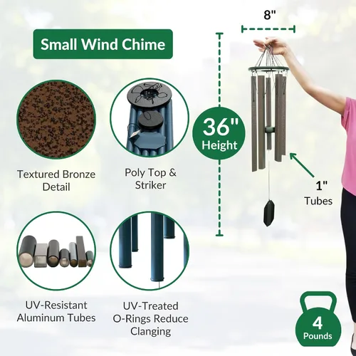 Vista 2 de Lambright Chimes Ocean Breeze - Campanilla de viento personalizada de bronce de 36 pulgadas de alto, campanillas de viento personalizadas