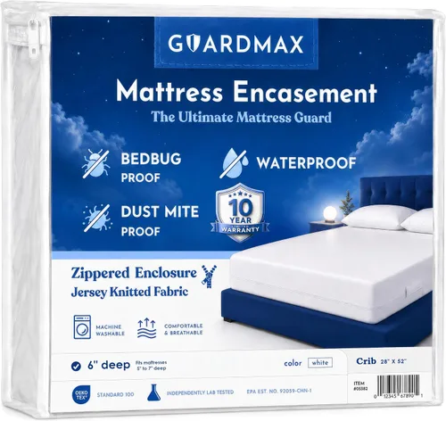 Vista 100 de Guardmax Protector de colchón individual con cremallera, funda de colchón 1 - Blanco