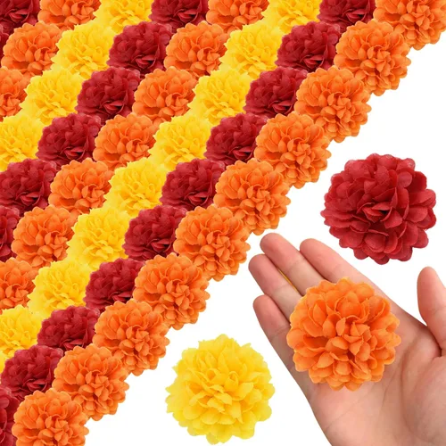 Vista 9 de Cabezas de flores artificiales de caléndula para Halloween, cabezas de flores de caléndula de seda, cabezas de flores de caléndula sintética, cabeza