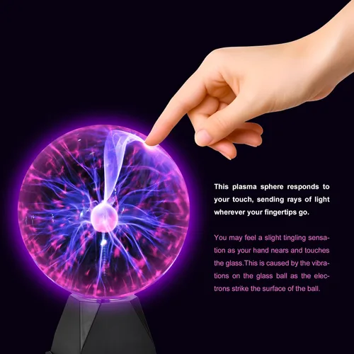 Vista 6 de PowerTRC Bola de plasma, lámpara de plasma nocturna de 8 pulgadas, globo de plasma alimentado por batería que responde al tacto y al sonido