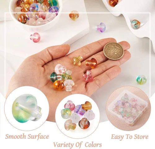 Vista 5 de KISSITTY 80 cuentas de cristal de hongo 3D de cristal perforadas en el centro de setas espaciadoras para decoración de joyas, manualidades