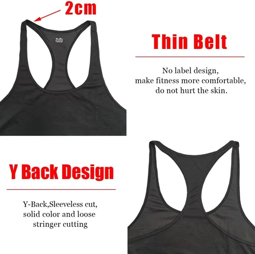 Vista 5 de Lehmanlin Camiseta sin mangas para hombre, con espalda en Y, para gimnasio, fitness, muscular, de secado rápido (paquete de 1 o 3)