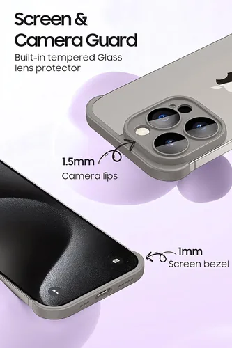 Vista 4 de LEKEVO Funda sin marco para iPhone 15 Pro Max con protector de lente de cámara, funda delgada de TPU suave a prueba de golpes, carcasa minimalista