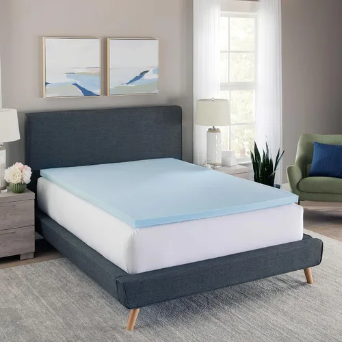 Vista 9 de Essentials - Cubrecolchón de espuma viscoelástica de 2 pulgadas, con infusión de gel, diseño ventilado, espuma certificada CertiPUR-US, color azul