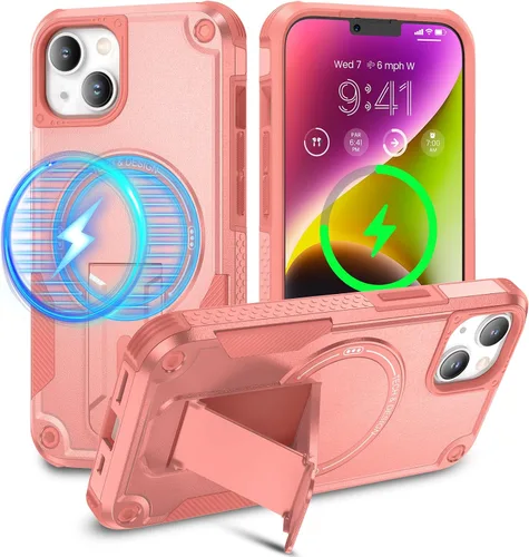 Vista 10 de Caka Funda para iPhone 13 y Funda para iPhone 14 [Compatible con Magsafe] [Soporte Invisible Integrado] [Protección Resistente contra Caídas] A