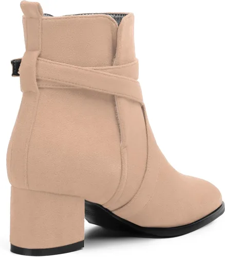 Vista 6 de NUMALEO Botas altas de ante con hebilla para mujer, estilo casual, punta redonda, tacón bajo y grueso, 2 pulgadas